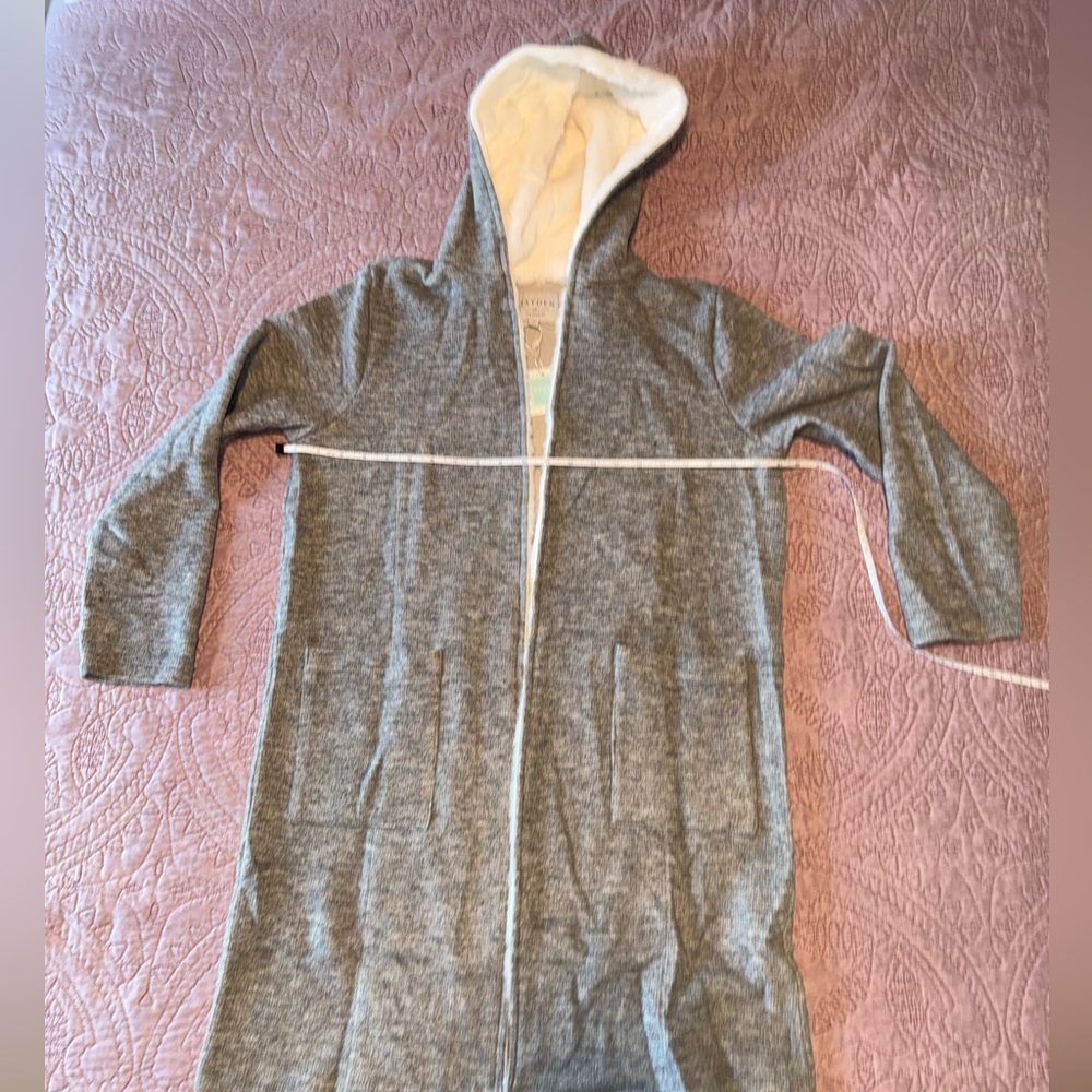 Hayden Gray Cardigan with White Furry Trim & Hood - Picture 8 of 14